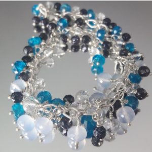 Sterling Silver Bracelet with Chalcedony, White Topaz, Apatite, and Blue Goldstone